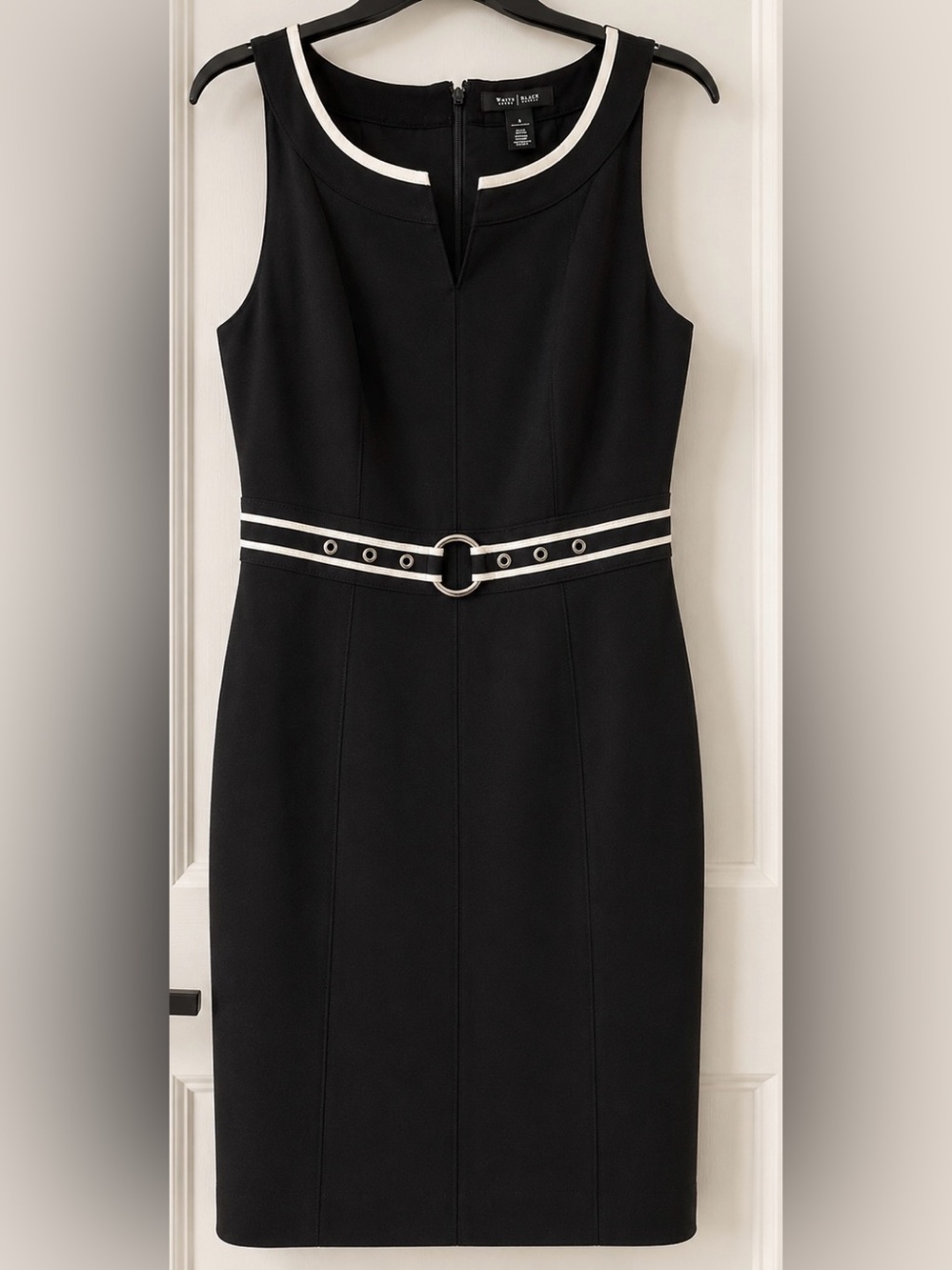 WHBM Black Sheath Dress with White-Trim Detail